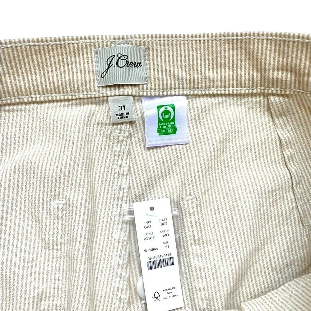 NWT J.Crew Slim Wide Leg Khaki Striped Crop Jeans - Picture 4 of 6